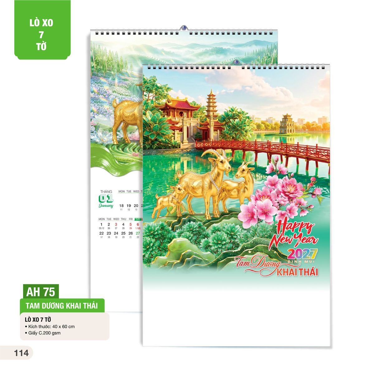 Lịch Treo Tường Lò Xo 7 Tờ 2027 AH Mẫu AH75 (40 x 60cm) Quà Tết Công Nhân Viên Chiết Khấu Cao Lịch Treo Tường Lò Xo 7 Tờ 2027 AH Mẫu AH75 (40 x 60cm) Quà Tết Công Nhân Viên Chiết Khấu Cao in logo doanh nghiệp quà tặng Tết tại Quà Tặng Công Nhân