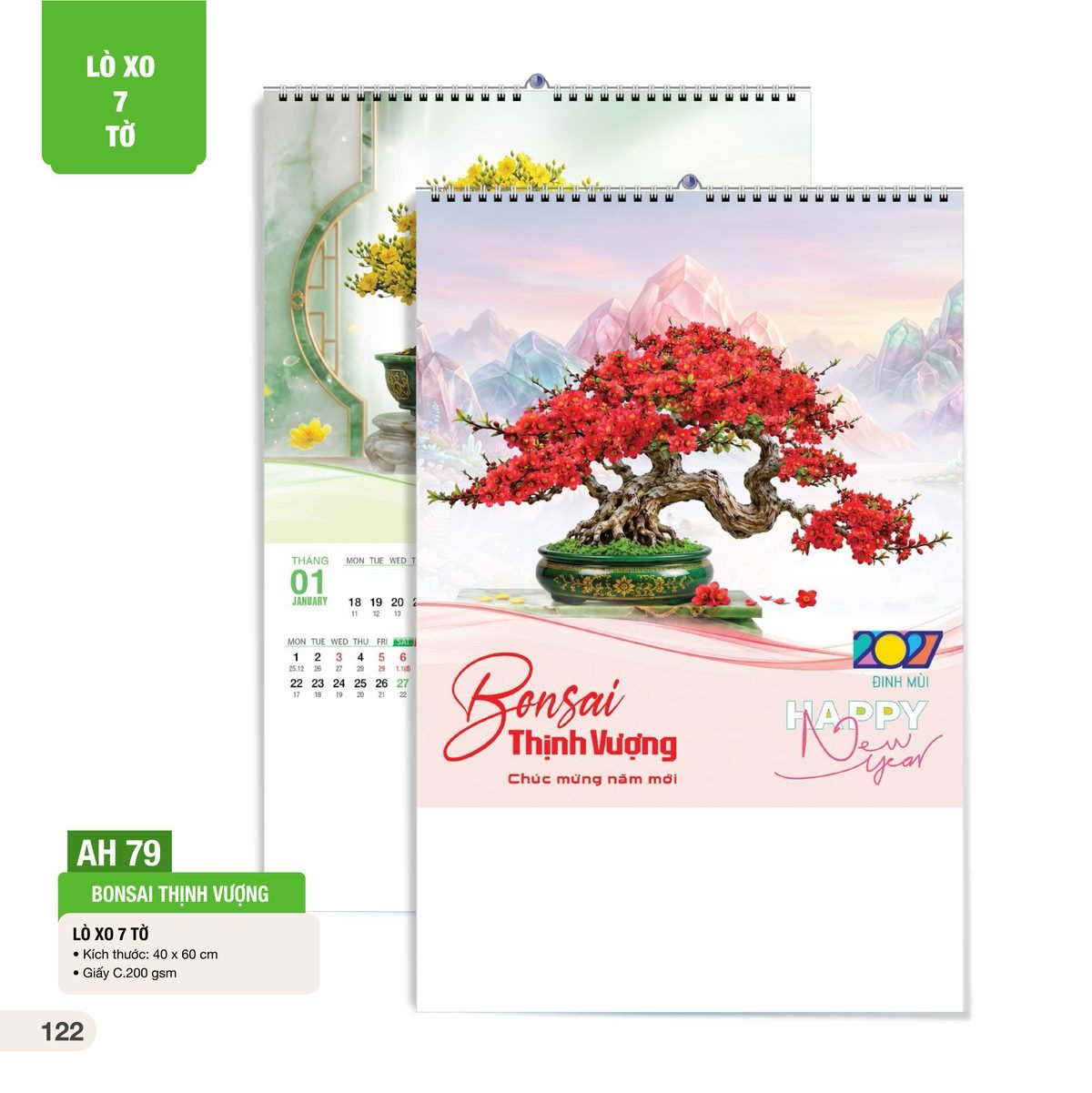 Lịch Treo Tường Lò Xo 7 Tờ 2027 AH Mẫu AH79 (40 x 60cm) Quà Tết Công Nhân Viên Chiết Khấu Cao Lịch Treo Tường Lò Xo 7 Tờ 2027 AH Mẫu AH79 (40 x 60cm) Quà Tết Công Nhân Viên Chiết Khấu Cao in logo doanh nghiệp quà tặng Tết tại Quà Tặng Công Nhân