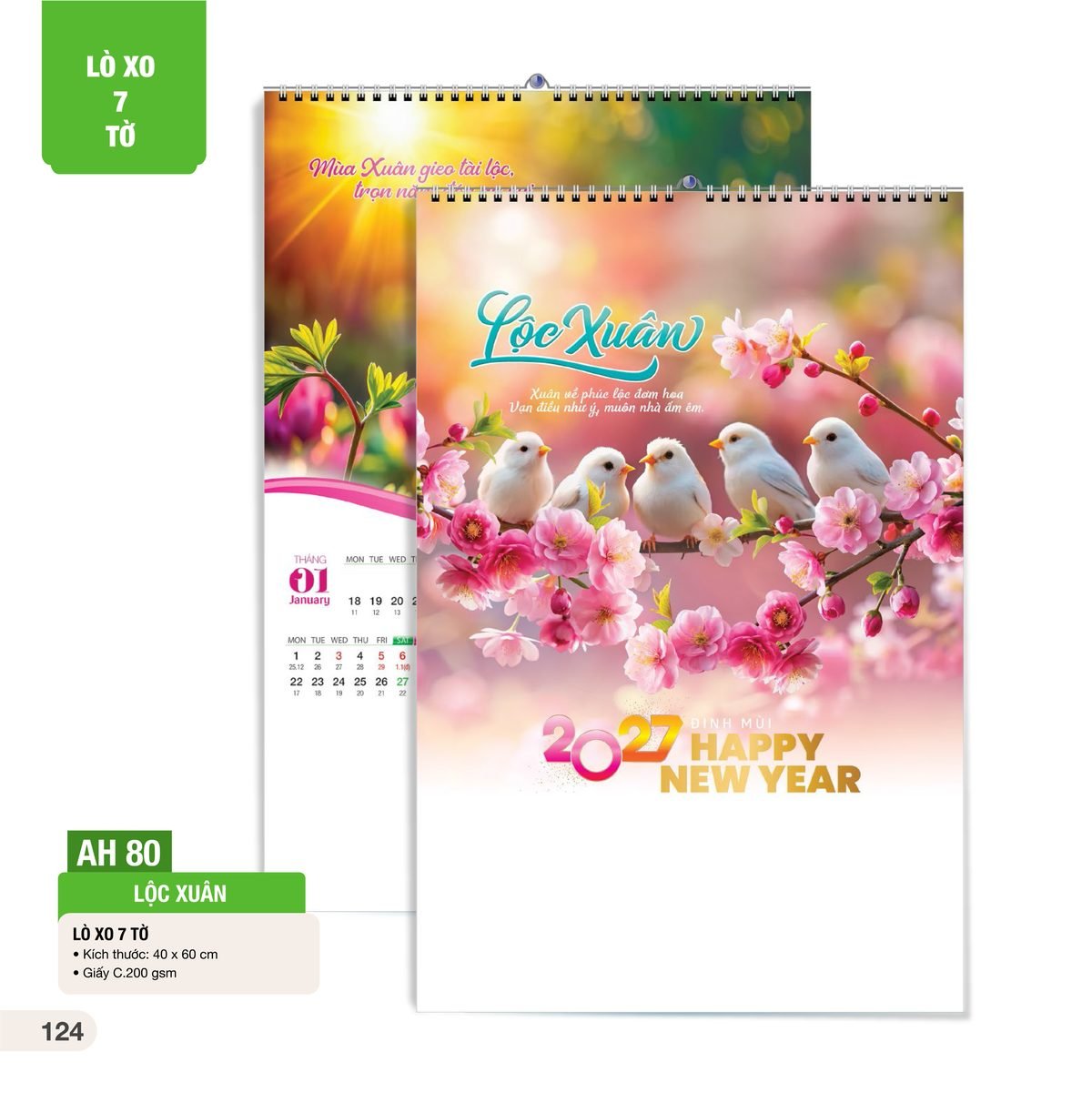 Lịch Treo Tường Lò Xo 7 Tờ 2027 AH Mẫu AH80 (40 x 60cm) Quà Tết Công Nhân Viên Chiết Khấu Cao Lịch Treo Tường Lò Xo 7 Tờ 2027 AH Mẫu AH80 (40 x 60cm) Quà Tết Công Nhân Viên Chiết Khấu Cao in logo doanh nghiệp quà tặng Tết tại Quà Tặng Công Nhân
