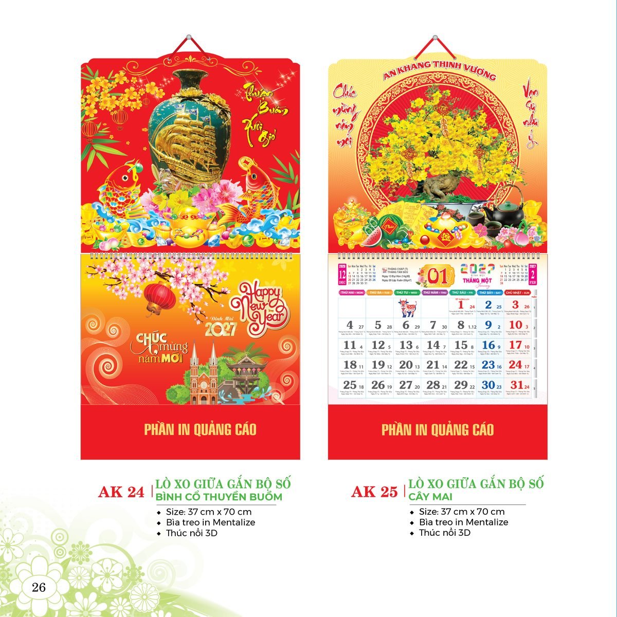 Lịch Treo Tường Lò Xo 2027 AK Mẫu AK26 (40 x 60 cm) Quà Tết Công Nhân Viên Chiết Khấu Cao Lịch Treo Tường Lò Xo 2027 AK Mẫu AK26 (40 x 60 cm) Quà Tết Công Nhân Viên Chiết Khấu Cao in logo doanh nghiệp quà tặng Tết tại Quà Tặng Công Nhân