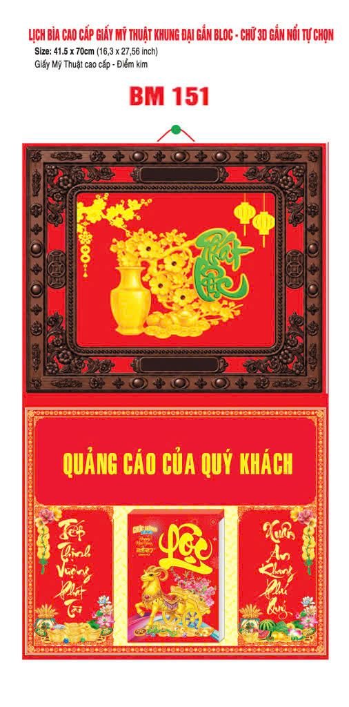 Bìa Lịch Treo Khung Đại Gắn Bloc BM 2027 BM151 - Kim Dương Phú Quý - Quà Tặng Công Nhân