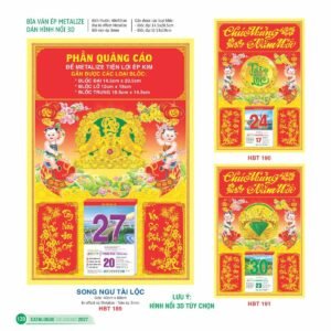 Lịch Bìa Treo 2027 HBT Mẫu HBT190 (29 x 41 cm) Quà Tết Công Nhân Viên Chiết Khấu Cao in logo doanh nghiệp quà tặng Tết tại Quà Tặng Công Nhân