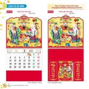 Lịch Treo Tường Lò Xo 2027 HT Mẫu HT33 - Phúc Lộc Thọ (37 x 68cm) Quà Tết Công Nhân Viên Chiết Khấu Cao in logo doanh nghiệp quà tặng Tết tại Quà Tặng Công Nhân