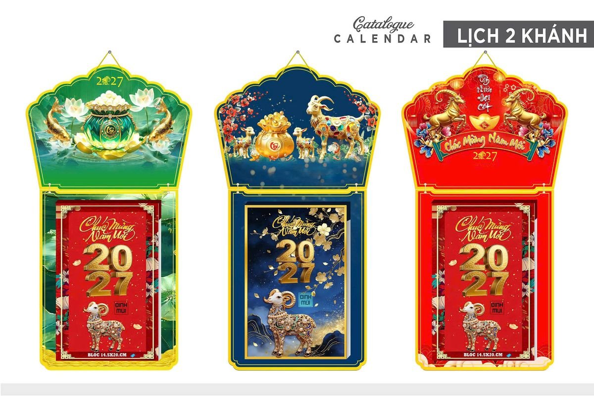 Lịch Khánh Gỗ Lamina 2 Đầu 2027 LM2D_001 - Quà Tặng Công Nhân