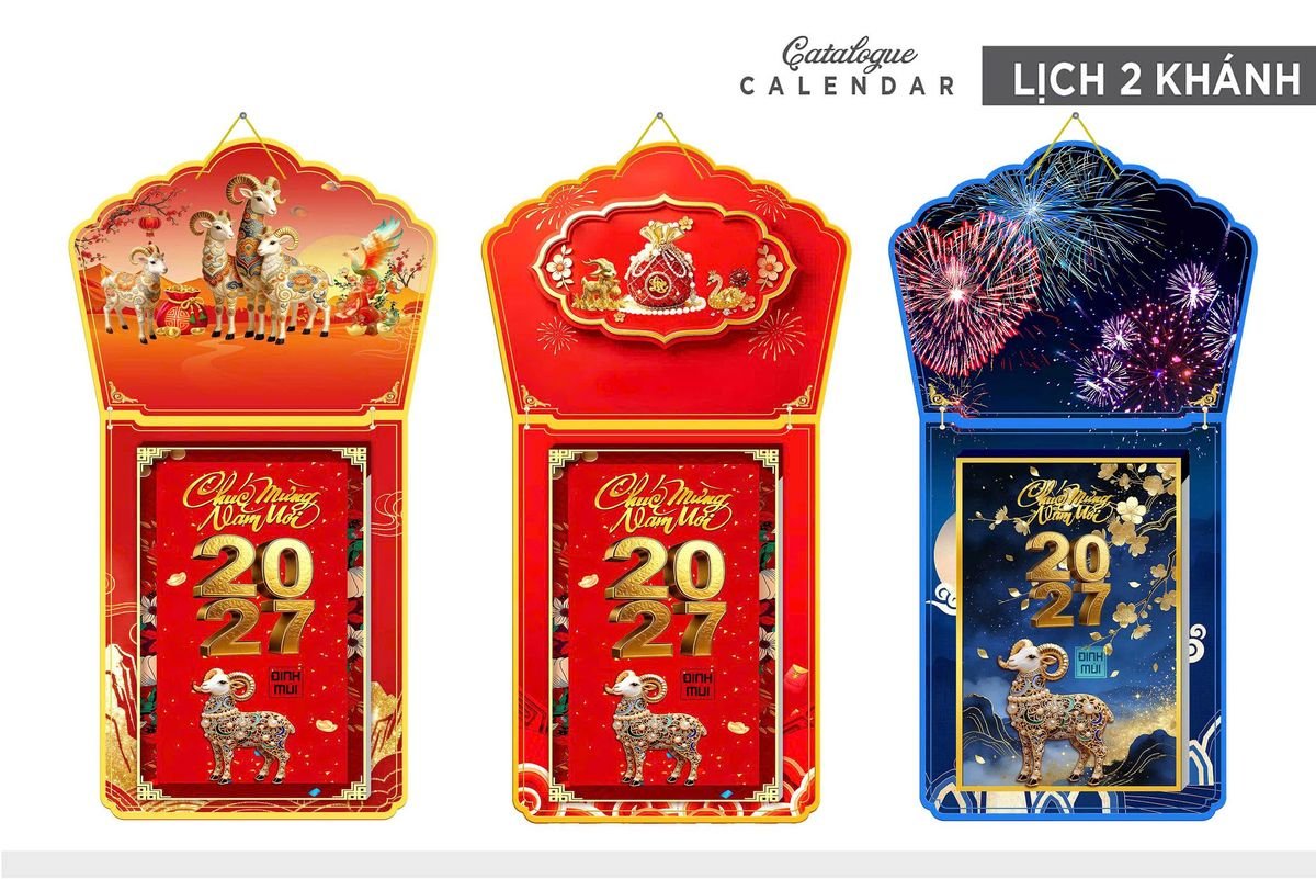 Lịch Khánh Gỗ Lamina 2 Đầu 2027 LM2D_010 - Quà Tặng Công Nhân