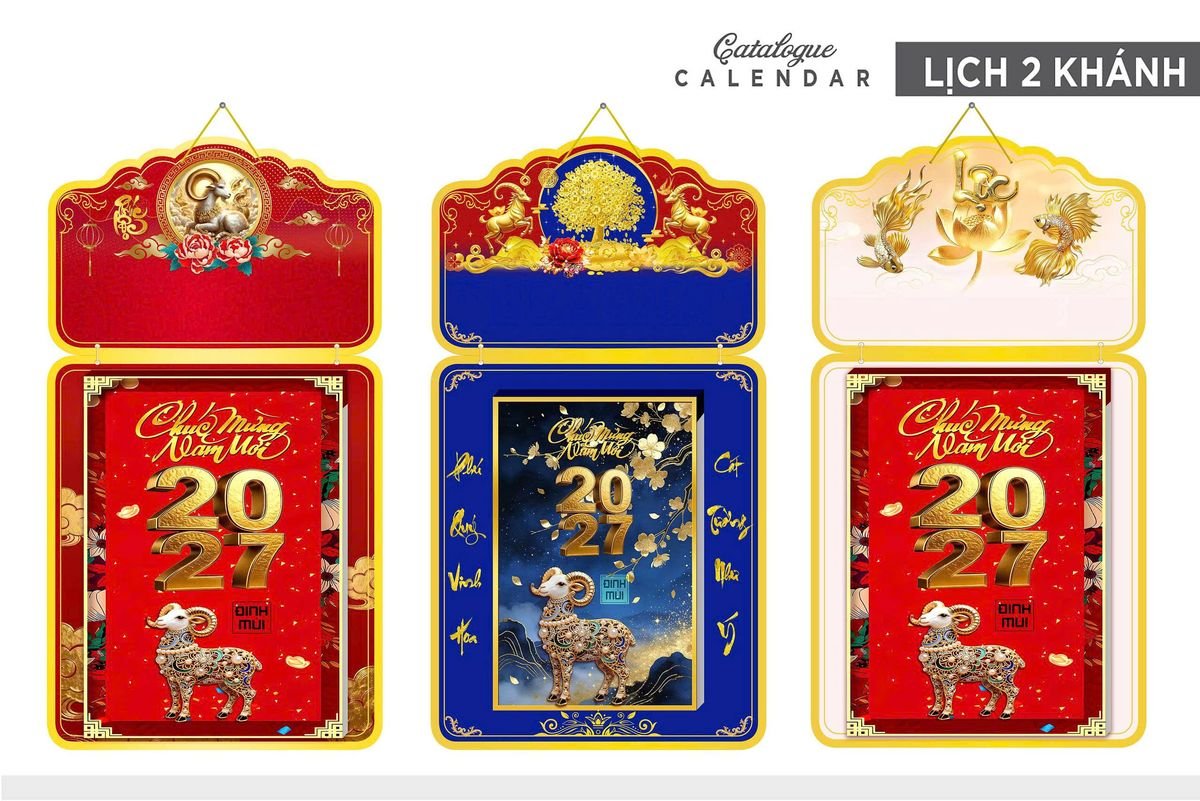 Lịch Khánh Gỗ Lamina 2 Đầu 2027 LM2D_020 - Quà Tặng Công Nhân
