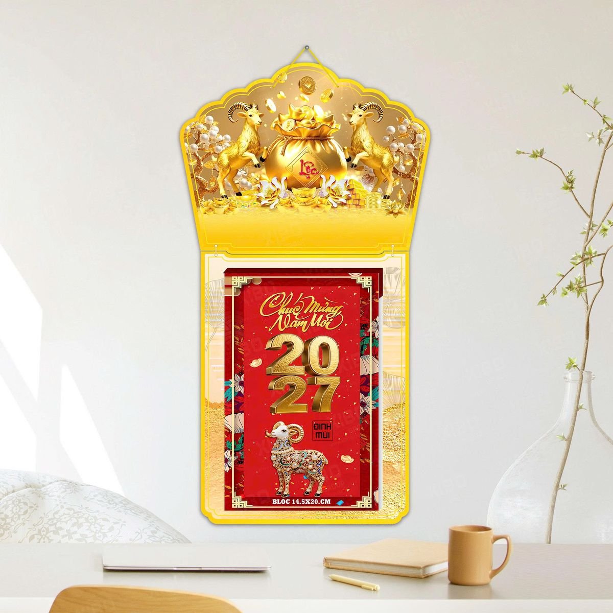 Lịch Khánh Gỗ Lamina 2 Đầu 2027 LM2D_037 - Quà Tặng Công Nhân