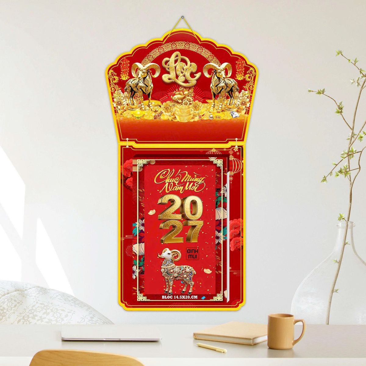 Lịch Khánh Gỗ Lamina 2 Đầu 2027 LM2D_040 - Quà Tặng Công Nhân