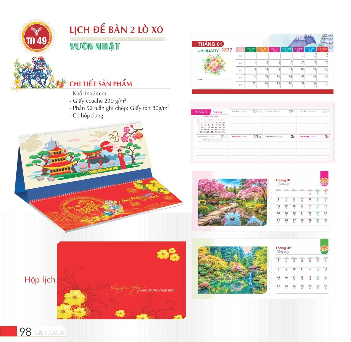 Lịch Để Bàn 2027 TD Mẫu TD49 (14 x 24cm) Quà Tết Công Nhân Viên Chiết Khấu Cao Lịch Để Bàn 2027 TD Mẫu TD49 (14 x 24cm) Quà Tết Công Nhân Viên Chiết Khấu Cao in logo doanh nghiệp quà tặng Tết tại Quà Tặng Công Nhân