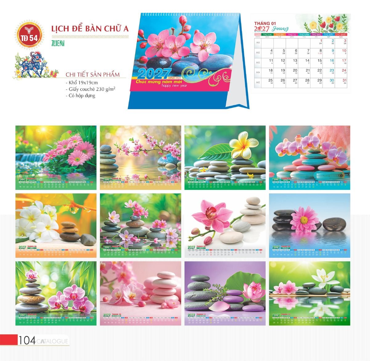 Lịch Bàn Chữ A 2027 TD Mẫu TD54 (19 x 19cm) Quà Tết Công Nhân Viên Chiết Khấu Cao Lịch Bàn Chữ A 2027 TD Mẫu TD54 (19 x 19cm) Quà Tết Công Nhân Viên Chiết Khấu Cao in logo doanh nghiệp quà tặng Tết tại Quà Tặng Công Nhân