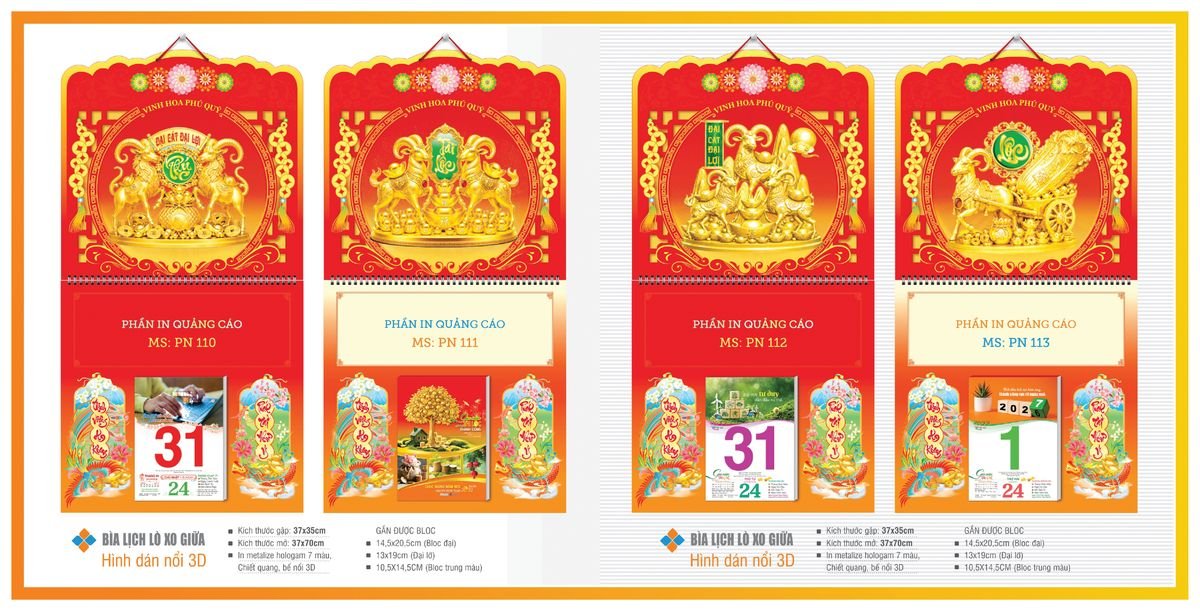 Bìa Lịch Treo Gắn Bloc TPNBIA15 Quà Tết Công Nhân Viên Chiết Khấu Cao