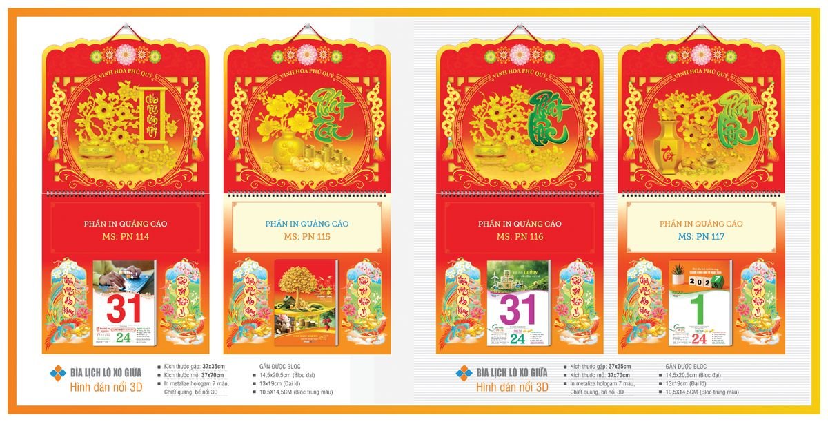 Bìa Lịch Treo Gắn Bloc TPNBIA16 Quà Tết Công Nhân Viên Chiết Khấu Cao