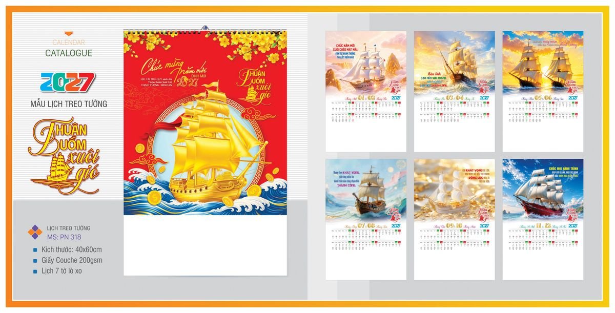 Lịch 7 Tờ Lò Xo TPNLX08 Quà Tết Công Nhân Viên Chiết Khấu Cao