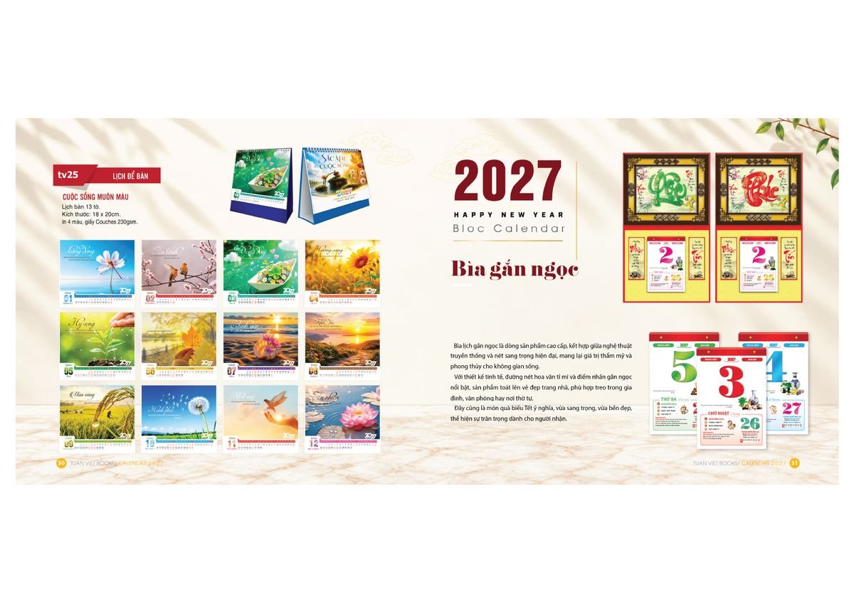 Lịch Bìa Treo Gắn Bloc 2027 TV16 Quà Tết Công Nhân Viên Chiết Khấu Cao